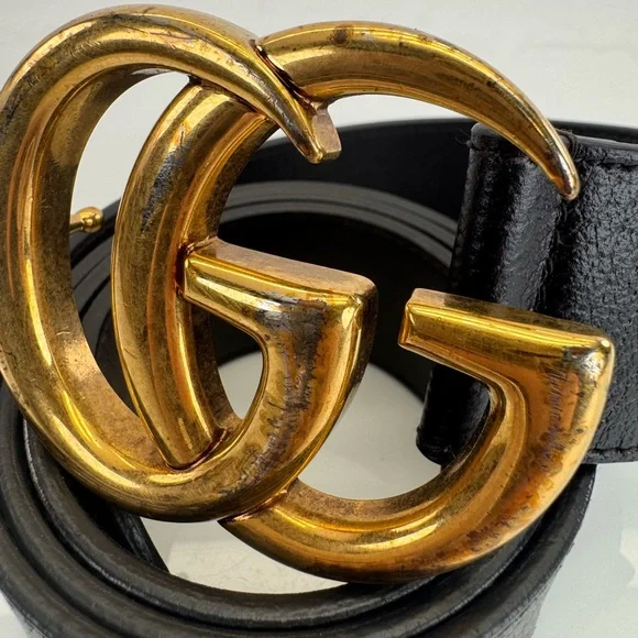 Gucci Brown Double Gg Marmont Leather Belt Gold Buckle 406831 90/36 - Picture 2 of 8